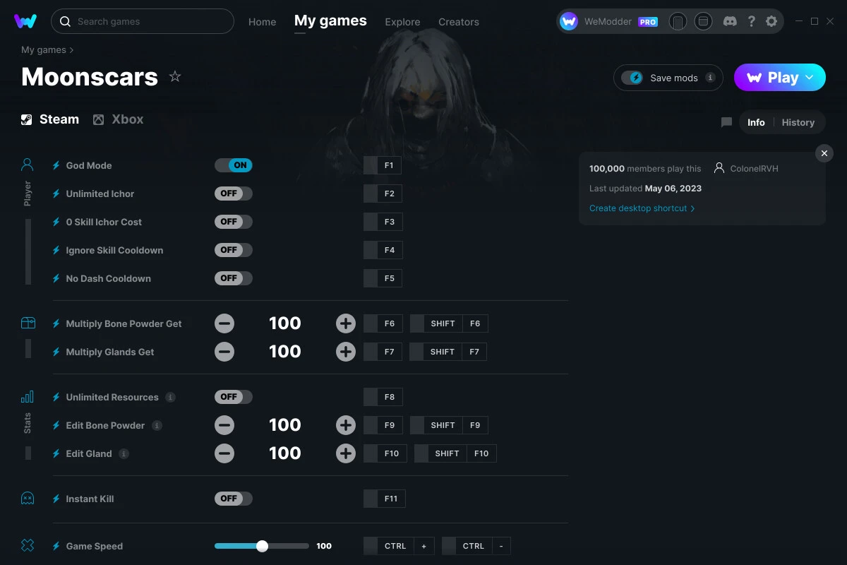 Moonscars "Трейнер +15" [UPD: 06.05.2023] {ColonelRVH / WeMod}