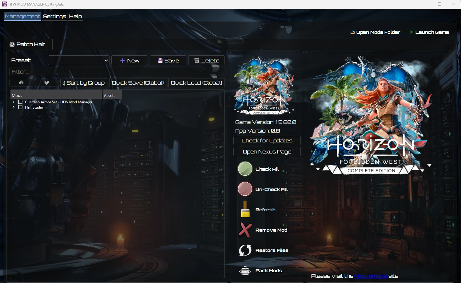 Horizon: Forbidden West "Менеджер модов"