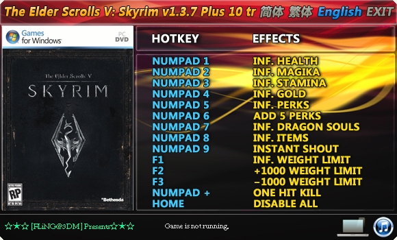 The Elder Scrolls 5 &#8211; Skyrim: Trainer (+10) [1.3.7.0/Update 3] {FLiNG}
