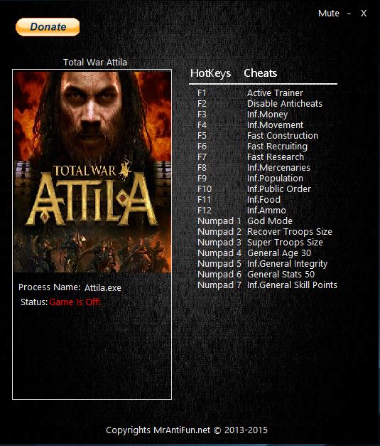 Total War Attila: Trainer (+17) [1.1.0: Build 4884] {MrAntiFun}