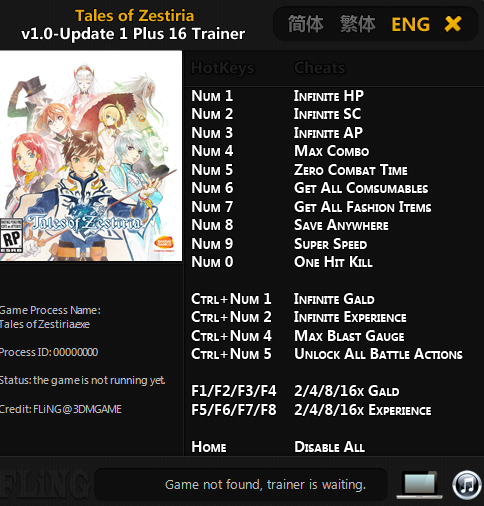 Tales of Zestiria / Tales of Zestiria: Trainer (+16) [1.0 / Update 1] {FliNG}