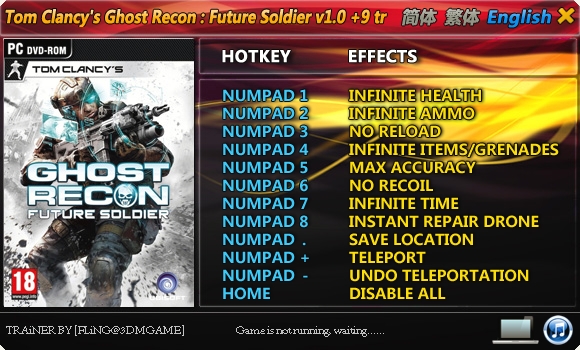 Tom Clancy&#8217;s &#8211; Ghost Recon Future Soldier: Trainer (+9) [1.0] {FLiNG}
