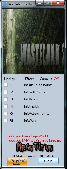 Wasteland 2: Trainer (+6) [Build 09-19-2014] {MrAntiFun}