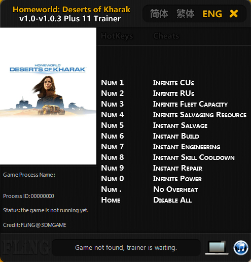 Homeworld: Deserts of Kharak: Trainer (+11) [1.0 &#8211; 1.0.3: x64] {FLiNG}