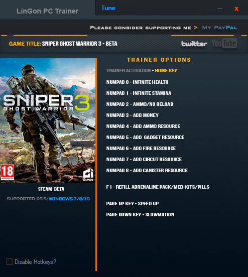 Sniper: Ghost Warrior 3: Trainer (+12) [Beta] {LinGon}