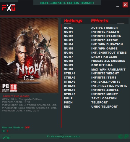 Nioh: Trainer (+17) [1.21 &#8211; 1.21.04] {FutureX}