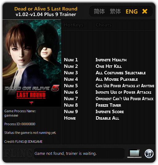 Dead or Alive 5 &#8211; Last Round: Trainer (+9) [1.0.2 &#8211; 1.0.4] {FLiNG}