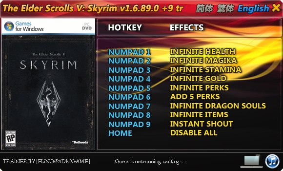 The Elder Scrolls 5 &#8211; Skyrim: Trainer (+9) [1.6.89.0.6] {FLiNG}