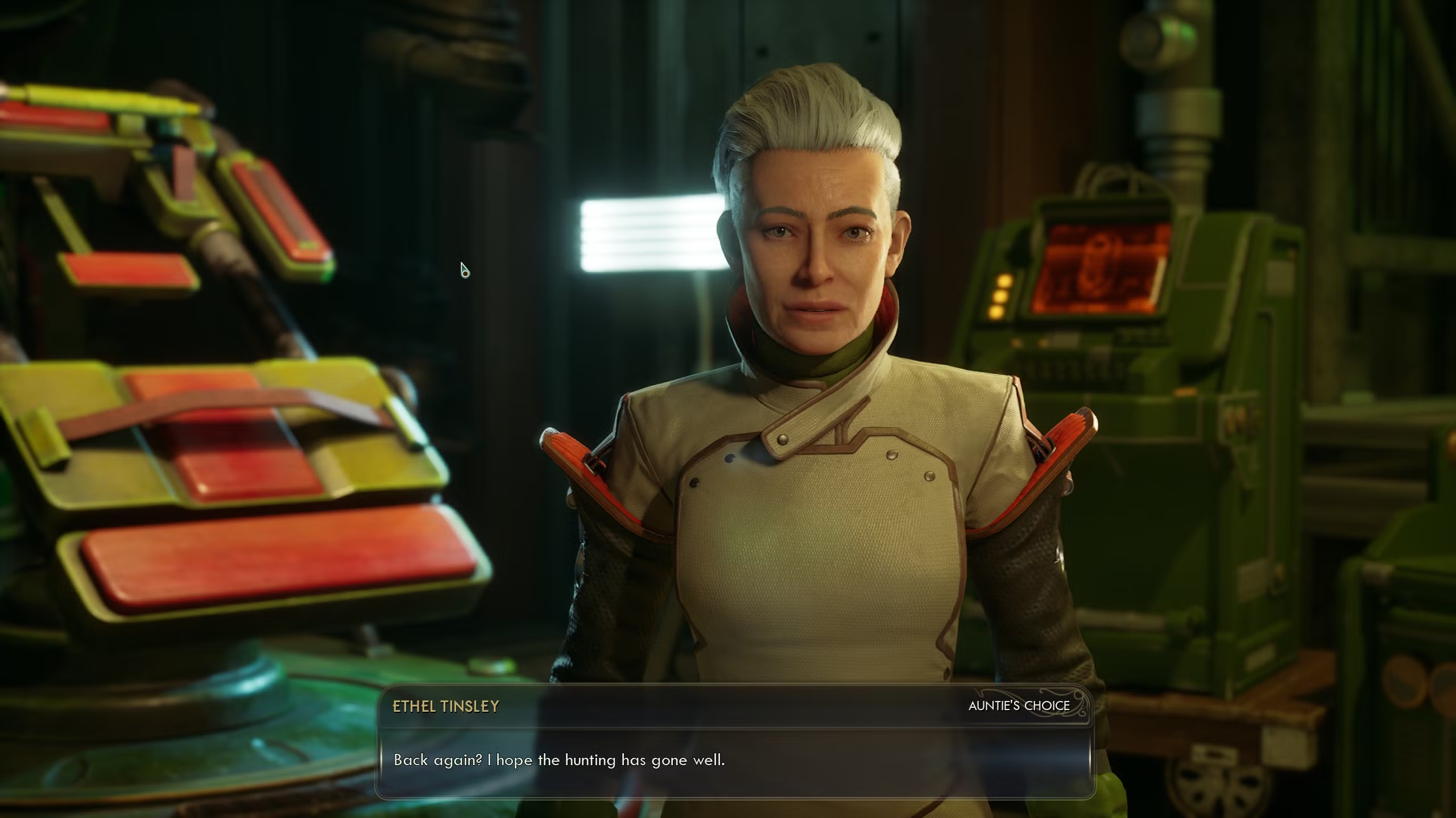 Выбор импланта для Инез в The Outer Worlds 2: Скелетный краб или Раптидон Матриарх