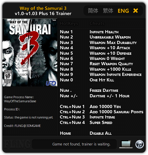 Way of the Samurai 3: Trainer (+16) [1.0 &#8211; 1.03] {FLiNG}