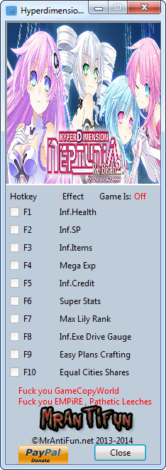 Hyperdimension Neptunia Re Birth 2: Trainer (+10) [1.0] {MrAntiFun}