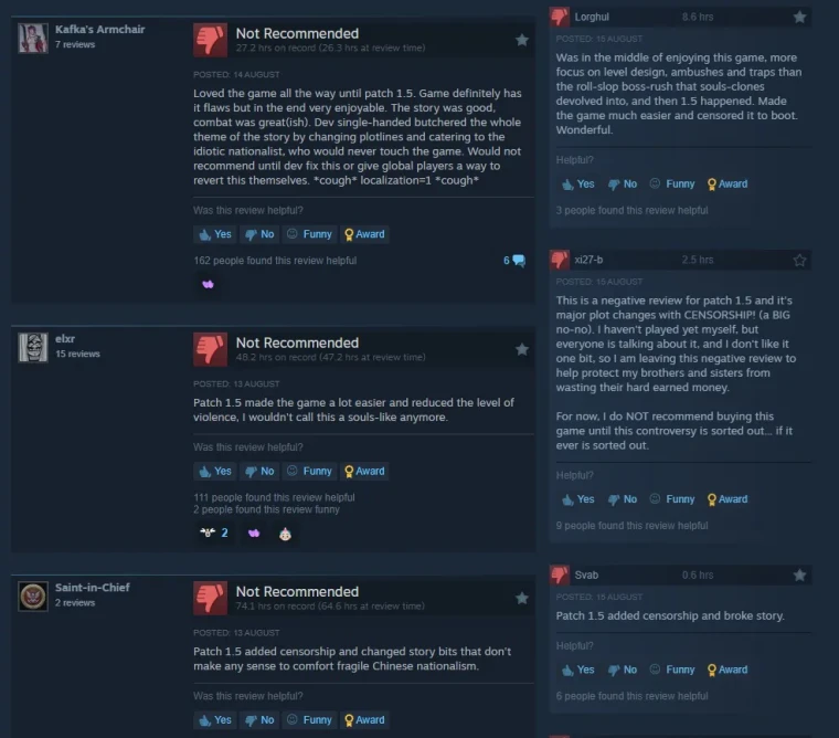 Wuchang: Fallen Feathers подверглась критике в Steam, поскольку множество игроков жалуются на новые изменения цензуры.