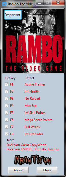 Rambo ~ The Video Game: Trainer (+7) [1.0.2.0] {MrAntiFun}