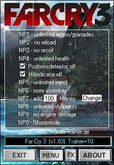 Far Cry 3: Trainer (+10) [1.03: DX9 / 11] {dR.oLLe}