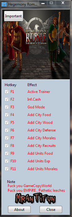 Hegemony Rome ~ The Rise of Caesar: Trainer (+10) [1.9.99: 64 Bit] {MrAntiFun}