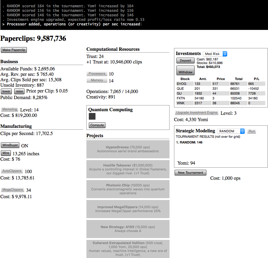 Universal Paperclips игра о производстве скрепок, которая закончится