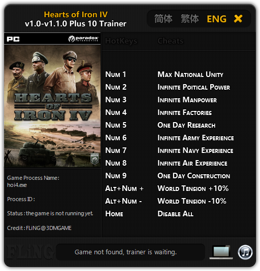 Hearts of Iron 4: Trainer (+10) [1.0 &#8211; 1.1.0] {FLiNG}