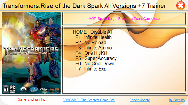 Transformers: Rise of the Dark Spark: Trainer (+7) [1.0] {XiaoXing}
