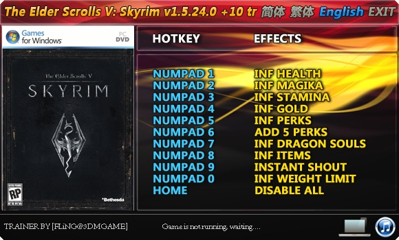 The Elder Scrolls 5 &#8211; Skyrim: Trainer (+10) [1.5.24.0] {FLiNG}