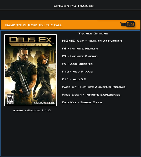 Deus Ex ~ The Fall: Trainer (+8) [1.1] {LinGon}