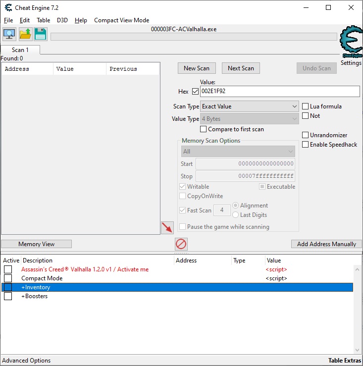 Assassin's Creed Valhalla Таблица для Cheat Engine Inventory Editor