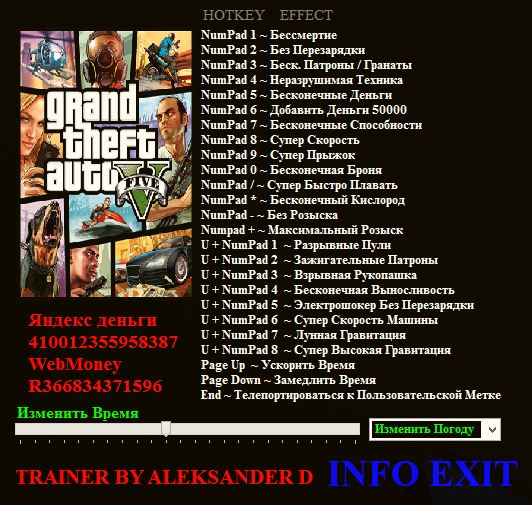 Grand Theft Auto V: Trainer (+27) [1.0.350.2] {Aleksander D}
