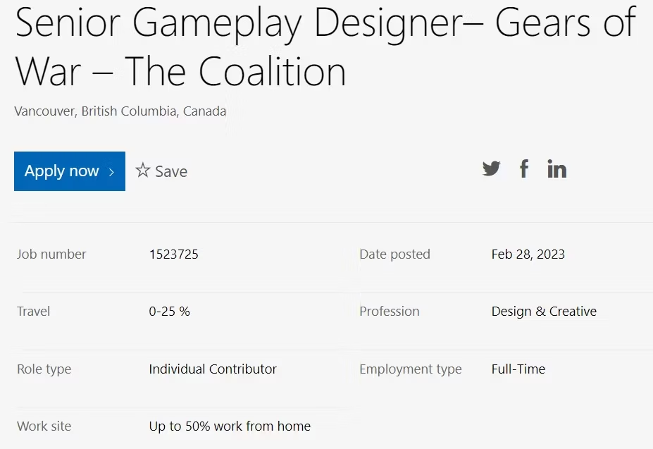 Появилась новая вакансия The Coalition для разработки Gears of War