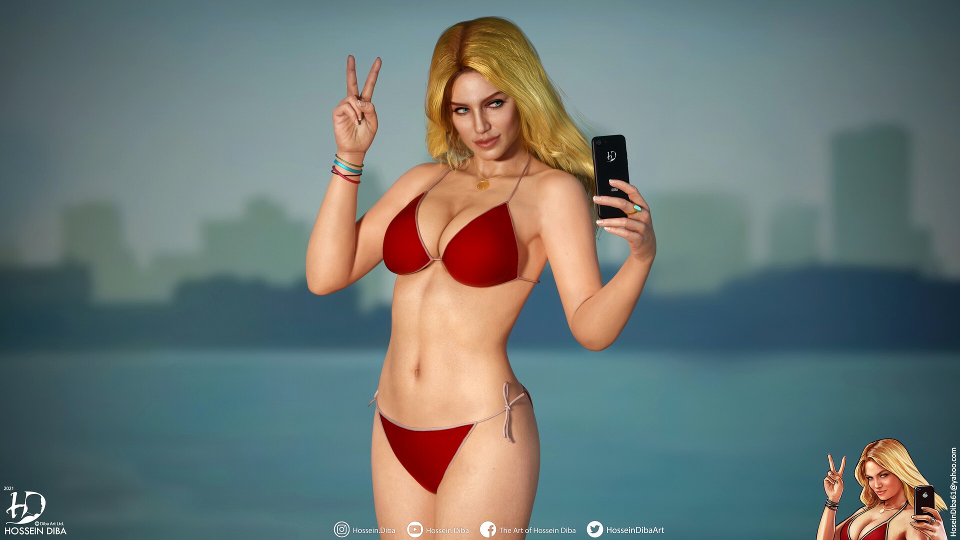 Художник создал фотореалистичную модель девушки в бикини из GTA 5