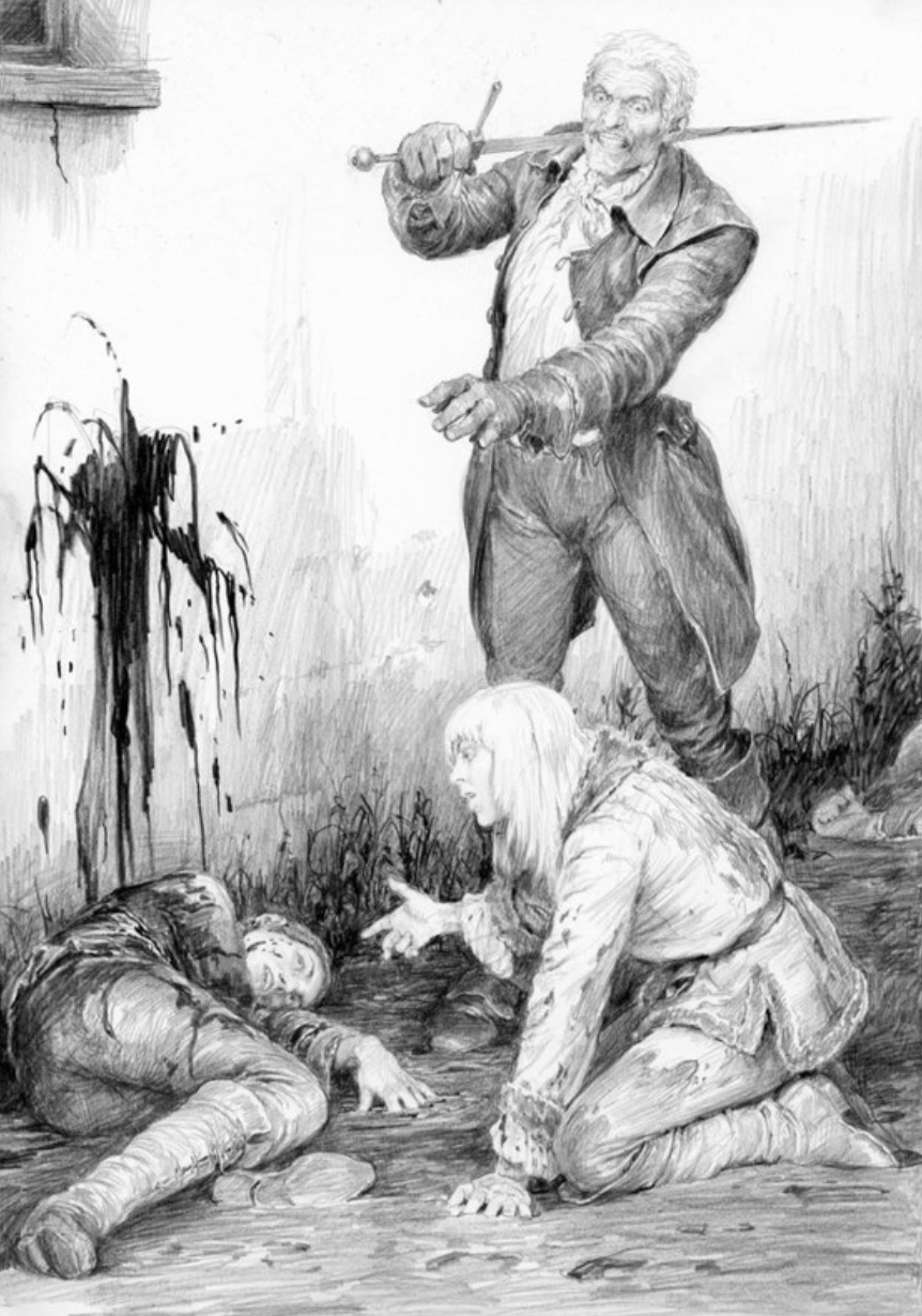 Лео Бонарт после расправы над крысами и победы над Цири. Иллюстрация Денис Гордеев