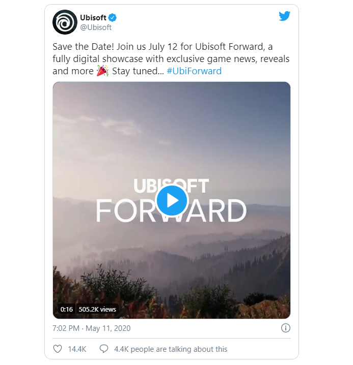 Ссылка на твит: https://twitter.com/Ubisoft/status/1259876577506136064