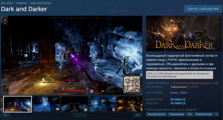 Рейтинг Dark and Darker в Steam опустился до 25%