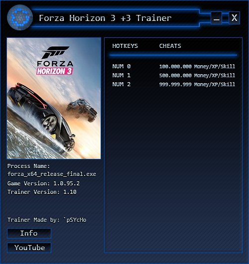 Forza Horizon 3: Trainer (+3) [Money / XP / Skill Trainer] [1.10] {&#8216;pSYcHo}