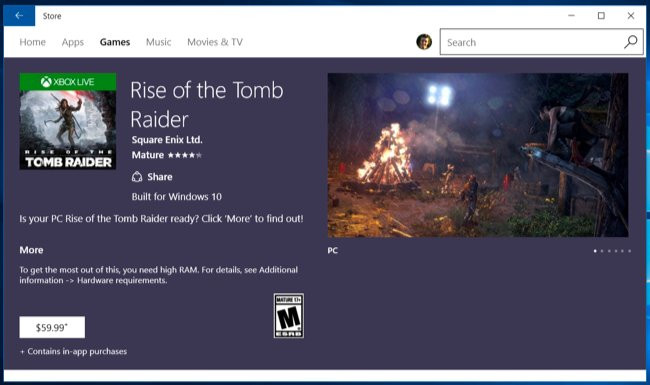 Rise of the Tomb Raider в Windows Store